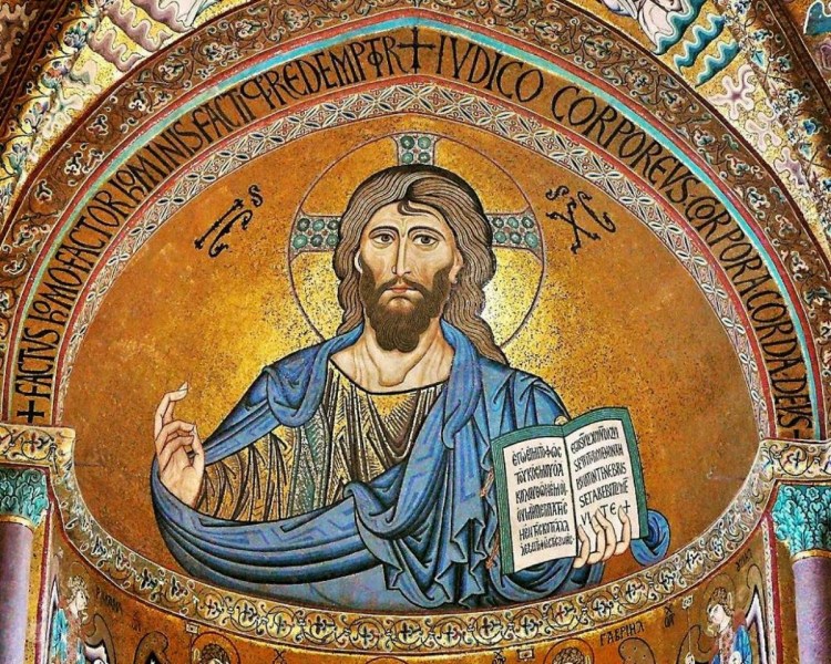 Cristo Pantocrator, abside de la Catedral de Cefalú, Sicilia (mosaico bizantino, siglo XII)